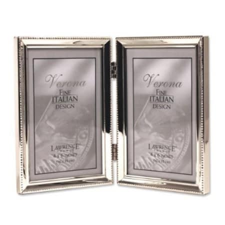 Lawrence Frames Polished Silver Plate 4x6 Hinged Double Picture Frame - Bead Border Design 11646D